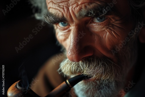 Contemplative Moments: Close-Up Portrait of a Man with a Pipe photo