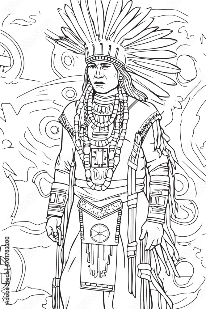 native man in full regalia costume coloring page