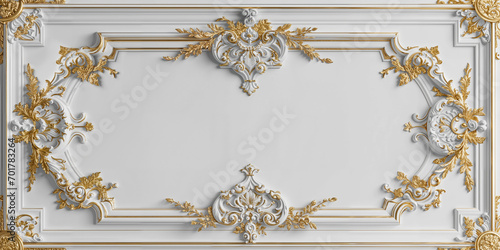 panneau blanc et vierge décoré de moulures blanches et dorées, encadrement de luxe photo