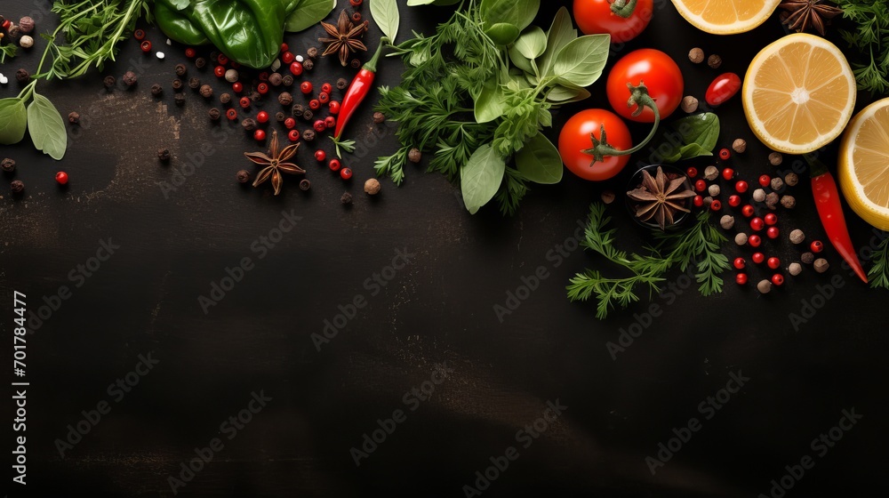 A top-down view of fresh ingredients accompanied by lemon and seasonings. A top-down view of fresh ingredients accompanied by lemon and seasonings.