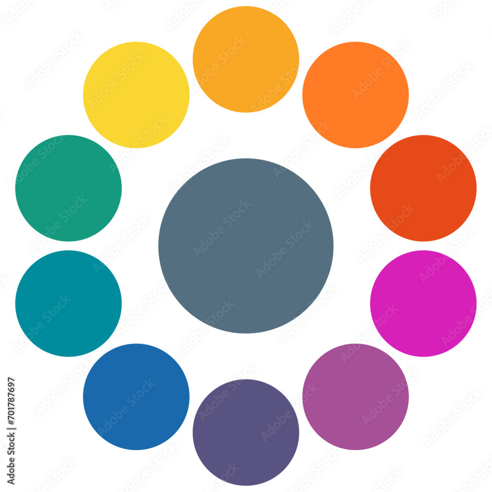 Infographic diagram with ten circles elements, instances in circular radial shape. Vector illustration.