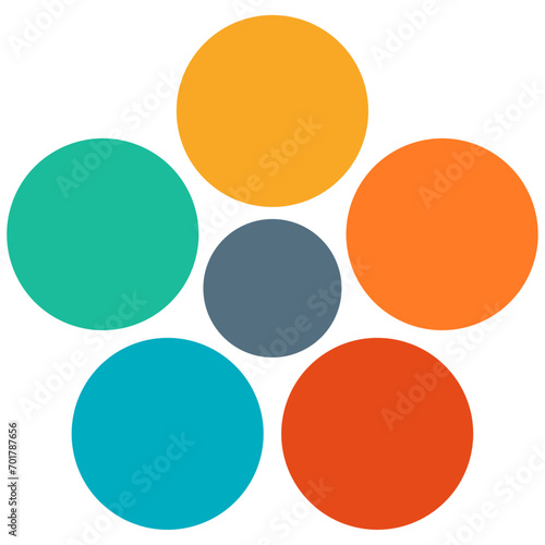 Infographic diagram with five circles elements  instances in circular radial shape. Vector illustration.