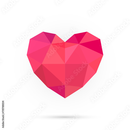Bright colorful polygonal heart. Abstract 3d shape for your design. Symbol of love isolated on white background. Valentine day - 14 February