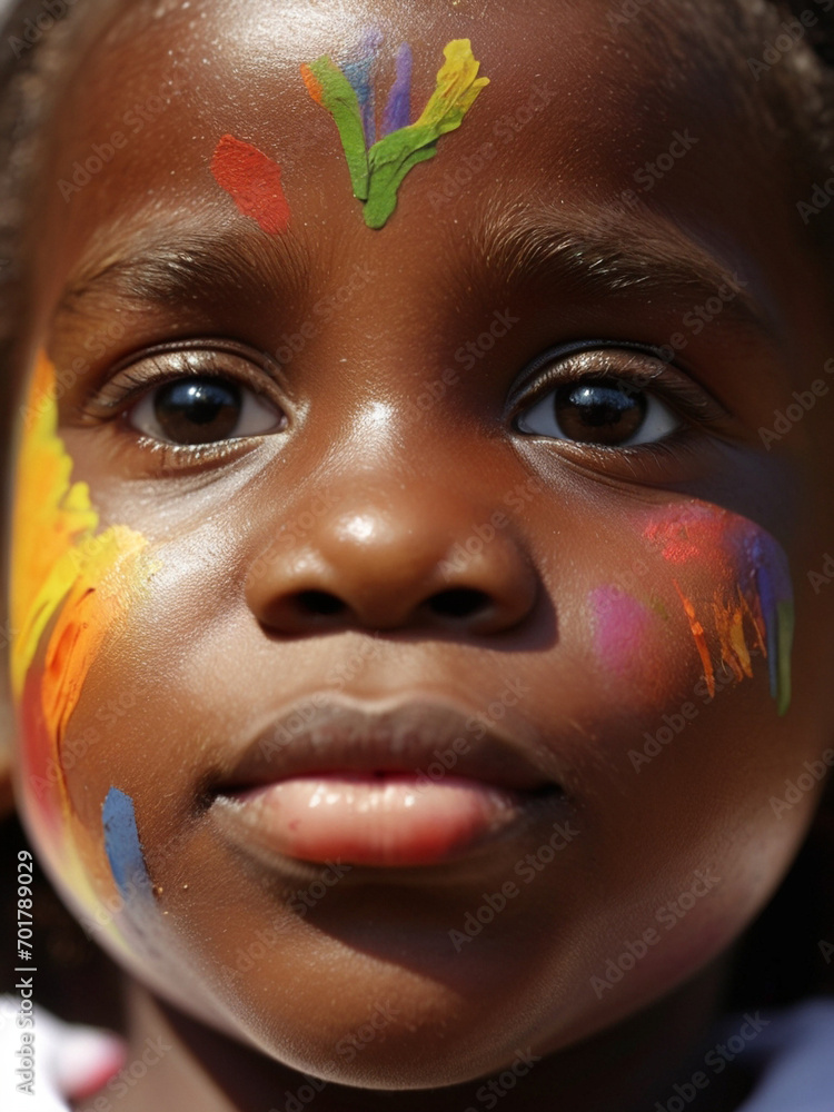 Cute black child with paint on his face Cute black child with paint on his face