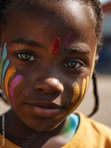 Cute black child with paint on his face