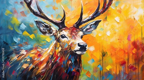 A portrait of a deer in a variety of colors  a close up painting using an oil and palette knife on canvas  and a conceptual abstract painting of a deer s muzzle.
