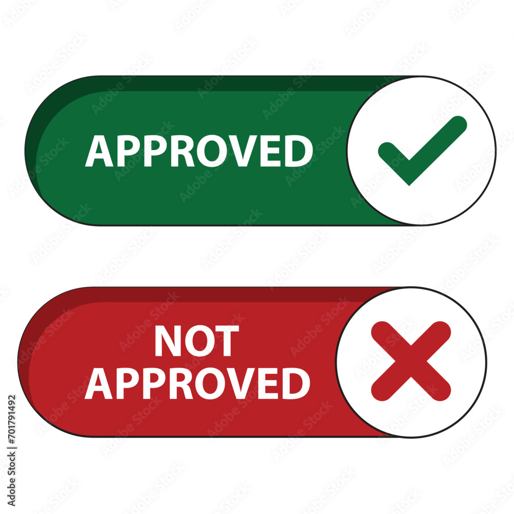 Approved and not approved stamp green and red isolated on white background vector illustration. Approved and not approved stamp green and red isolated on white background vector illustration.