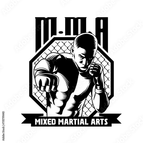 Mixed martial arts t-shirt design in black and white