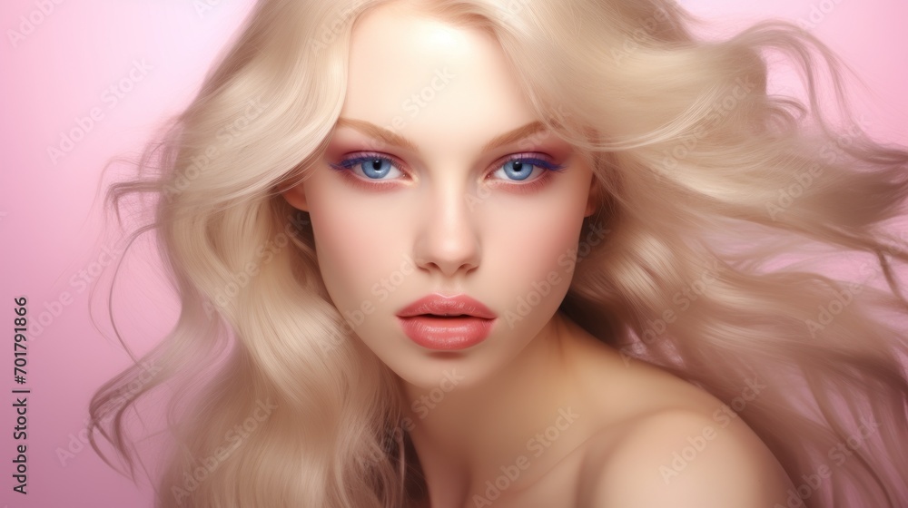 Woman in blonde hair in smoky eyes make up Woman in blonde hair in smoky eyes make up