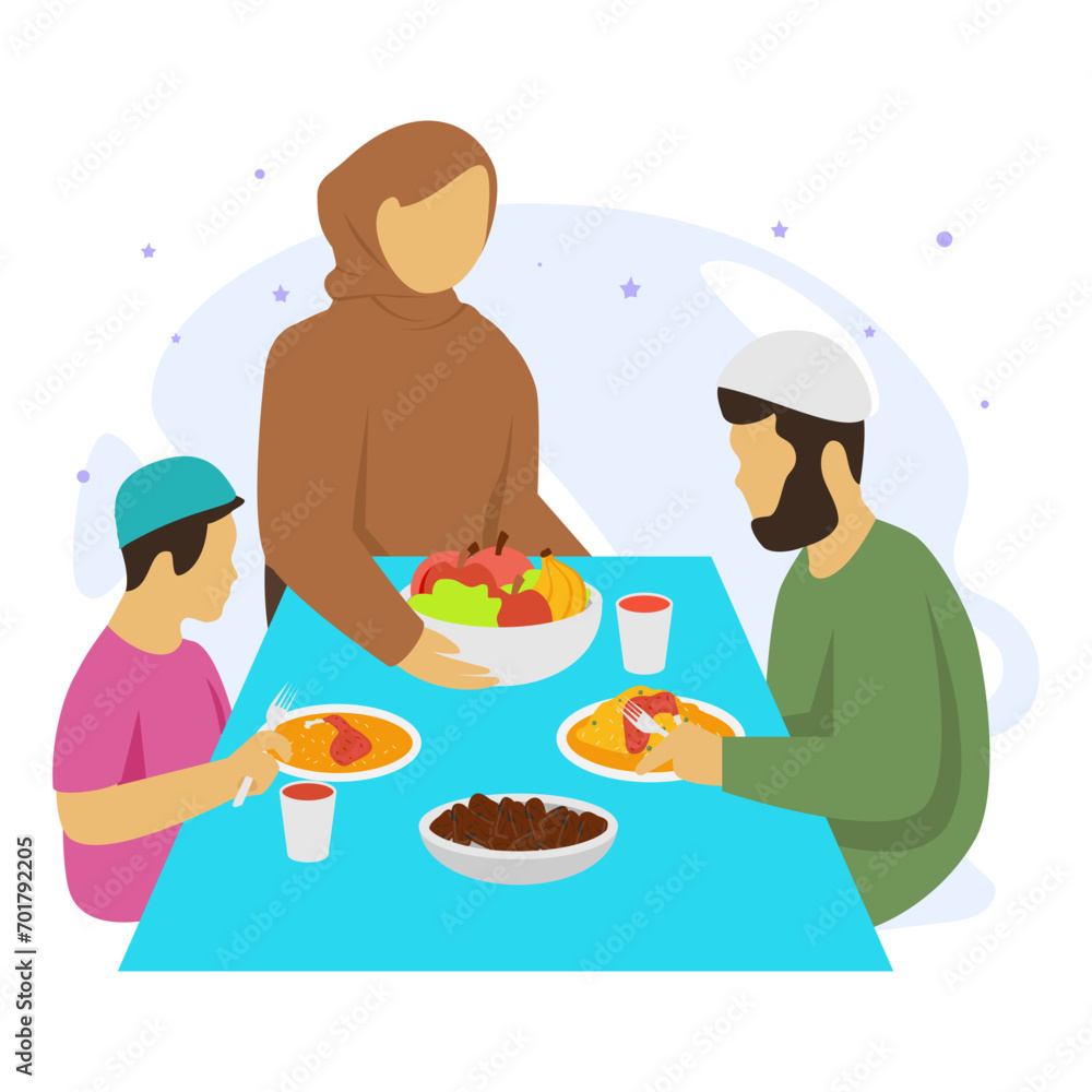 Arranging the table with care before iftari concept, Family taking