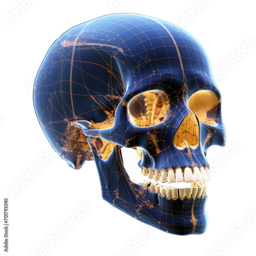 3D Rendered Human Skull Wireframe Focus on Dental Structure for Medical Use, Human Skull with Detailed Teeth Anatomy photo