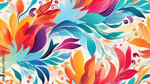  a colorful floral background with lots of colorful flowers and leaves on a white background with a red, yellow, blue, green, orange, and pink color scheme.