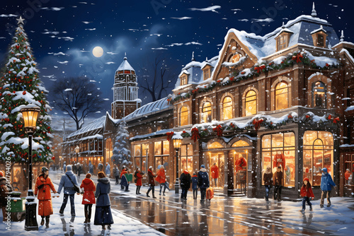 Experience the Magic of Winter Nights: A Hotel Adorned with Enchanting Christmas and New Year's Decorations, Creating a Perfect Holiday Ambiance. Transforming Every Night into a Magical Holiday Experi