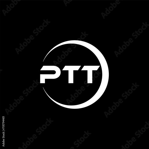 PTT letter logo design with black background in illustrator, cube logo, vector logo, modern alphabet font overlap style. calligraphy designs for logo, Poster, Invitation, etc.