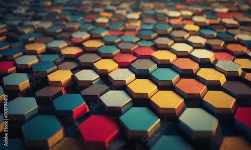 Very colorful pattern of hexagonal tiles