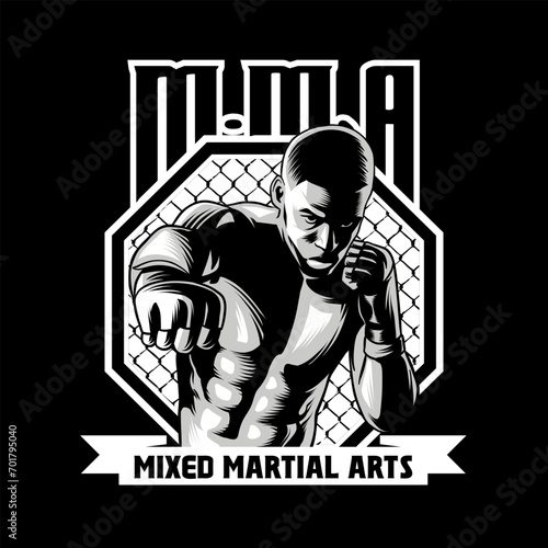 Mixed martial arts t-shirt design on black background photo