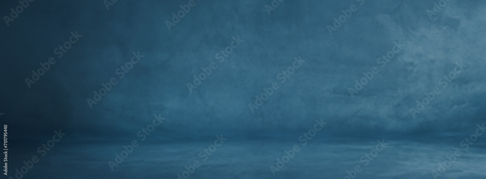 blue cement wall with dark texture and banner background studio and showroom