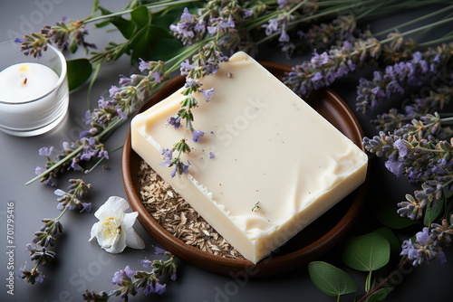 Handmade soap bar with herbal ingredients around. Toxic-free natural organic herbal soap © Sunshine