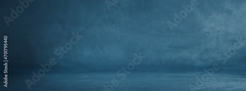 blue cement wall with dark texture and banner background studio and showroom
