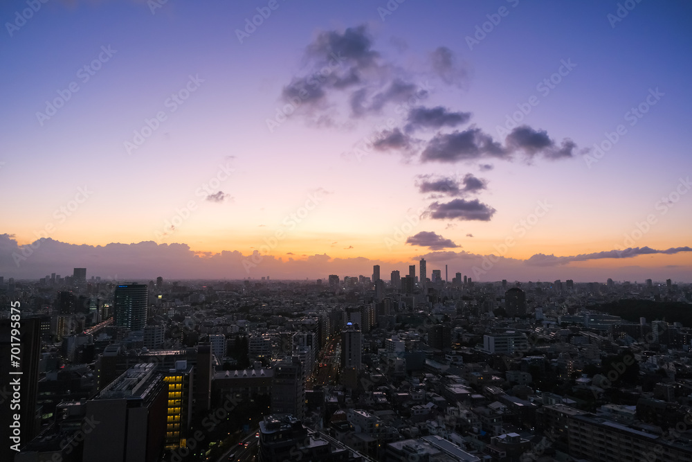 東京都 文京シビックセンター展望ラウンジから見る夕暮れの街並み 池袋方面