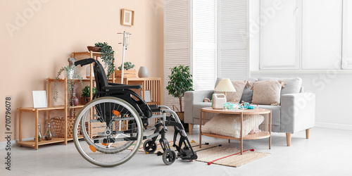 Modern empty wheelchair in ...