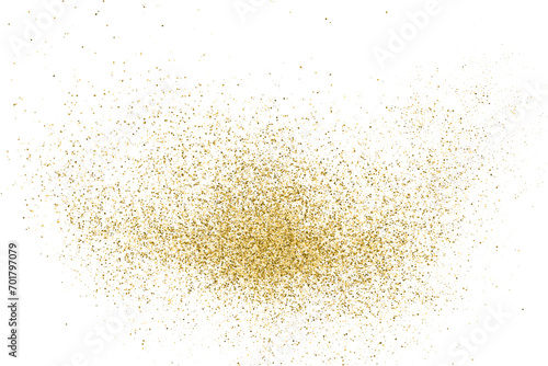 Gold Glitter Texture Isolated On White. Goldish Color Sequins. Golden Explosion Of Confetti. Design Element. Celebratory Background. Vector Illustration. photo