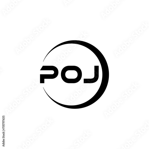 POJ letter logo design with white background in illustrator, cube logo, vector logo, modern alphabet font overlap style. calligraphy designs for logo, Poster, Invitation, etc. photo