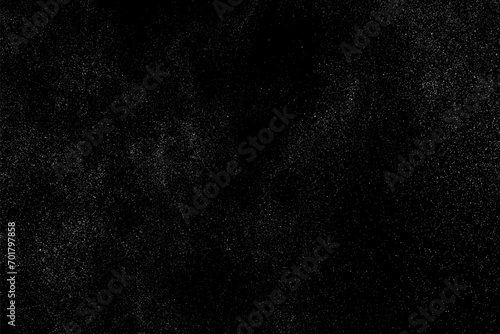 Distressed white grainy texture. Dust overlay textured. Grain noise particles. Snow effects pack. Rusted black background. Vector illustration