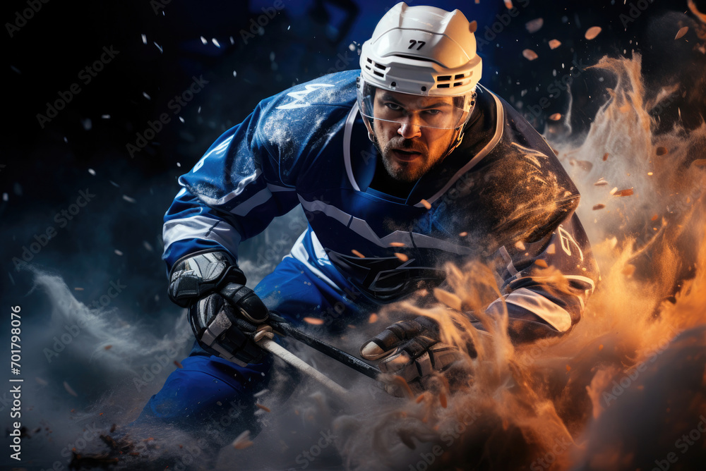 Naklejka premium Hockey player in equipment close-up