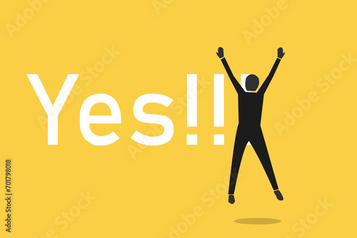 Happy businessman jump high feel because of success yes agreement or get a job