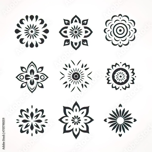 Floral ornament logo icon set. Abstract beauty flower or mandala logo design collection on a white background