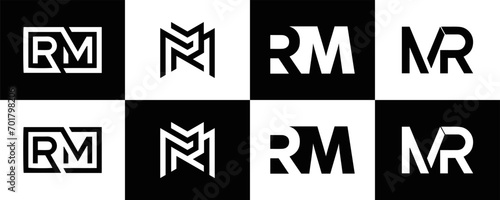  RM logo. R M design. White RM letter. RM, R M letter logo design. R M letter logo design in FIVE, FOUR, THREE, style. letter logo set in one artboard. R M letter logo vector design. 