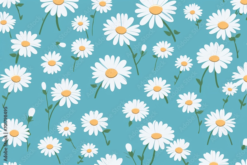 Obraz premium White daisy or chamomile flower print pattern with blue sky