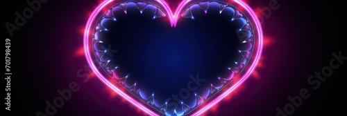 Neon frame in heart form with shining effects and sparkles on dark background. Empty glowing techno backdrop. Vector illustration