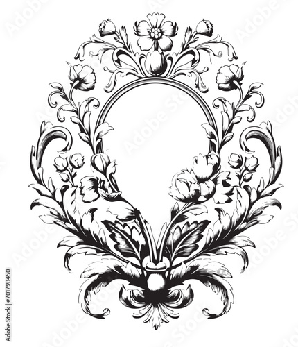 Wedding baroque wreath black and white vector vintage style