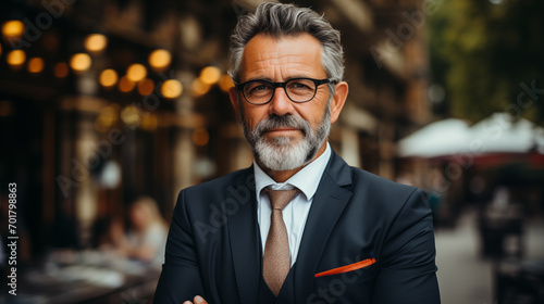 Führungskraft - grauhaariger Mann mit Brille in Anzug Krawatte photo