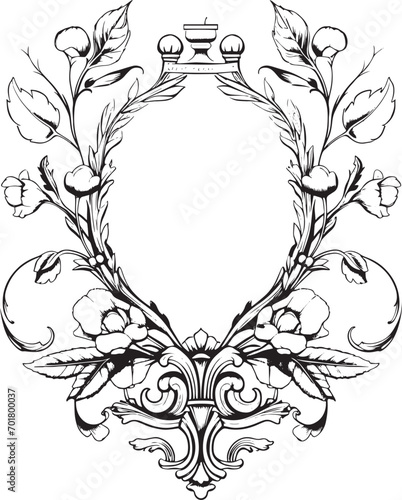 Wedding heraldic crest black and white vector vintage style