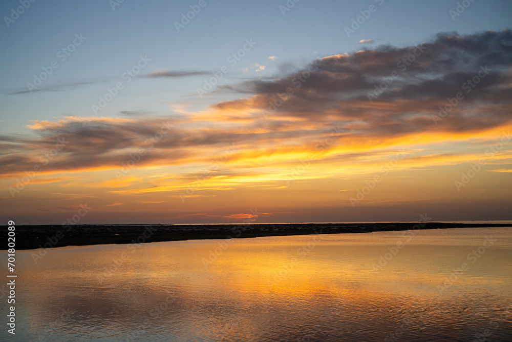 Sunset over Kerkennah - Tunisian archipelago in the Mediterranean Sea