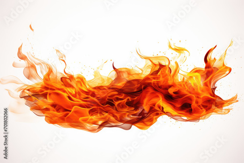 Flame of fire on a white background, bright red and orange flames.