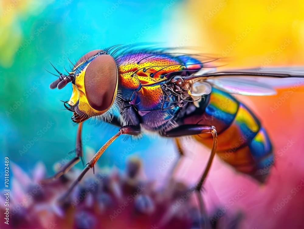 Extreme Macro image of colorful metallic Hover Fly - Ornidia obesa. Extreme Macro image of colorful metallic Hover Fly - Ornidia obesa.