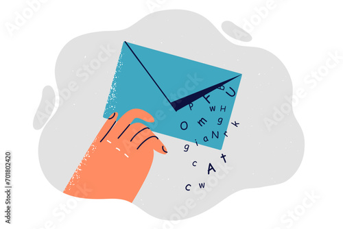Envelope with messages in recipients hand is notification from advertising email newsletter