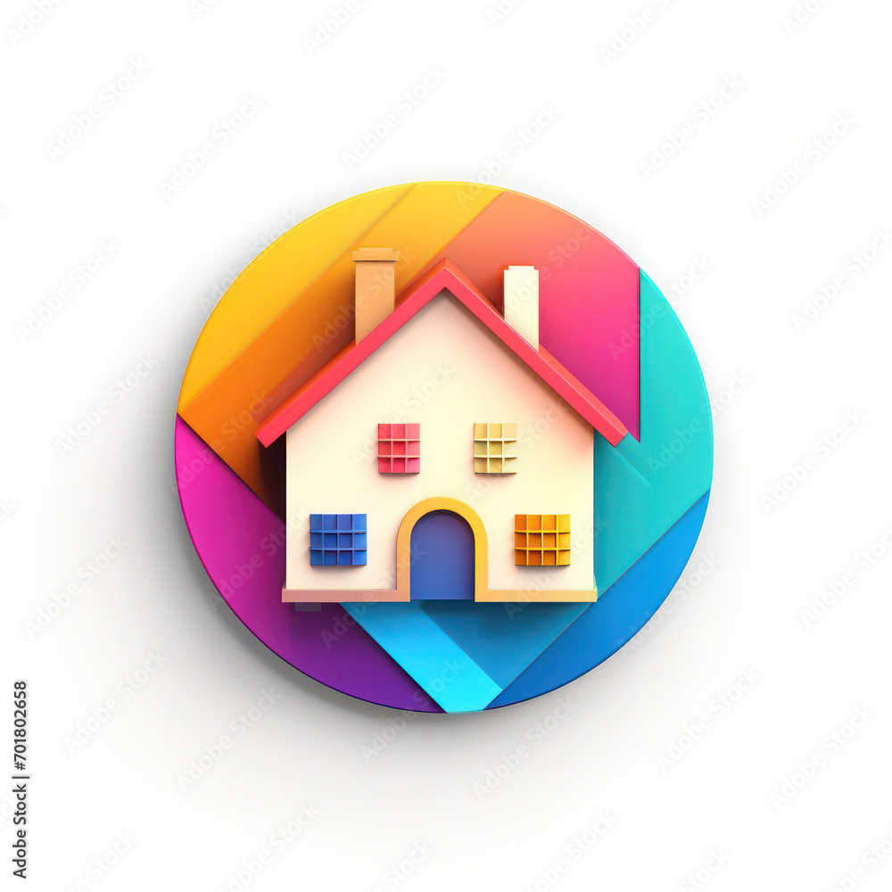 Iconic Dwelling, Colorful 3D House Icon Radiates Whimsy and Modern Appeal. Iconic Dwelling, Colorful 3D House Icon Radiates Whimsy and Modern Appeal.