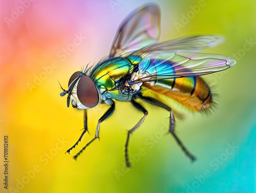 Extreme Macro image of colorful metallic Hover Fly - Ornidia obesa.