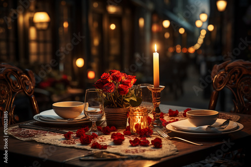 Generative AI - A table served for Saint Valentine romantic dinner photo