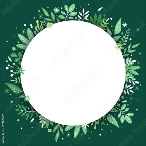 Illustrations végétales autour d'un rond - Fond vert - Éléments vectoriels éditables naturels - Cadre de fleurs, branche, tiges, feuilles - Trame, modèle pour titre dans une ambiance naturelle