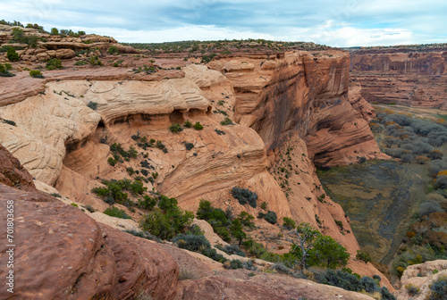 Desert landscape, view of red eroded rocks, Canyon de Chelly National Monument, Arizona