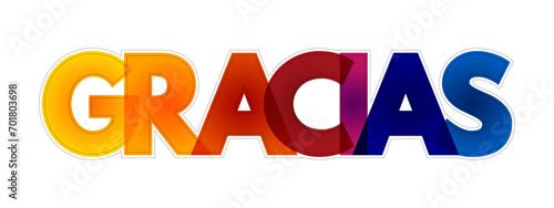 Gracias (thank you in spanish) colorful text quote, concept background photo