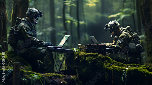 Soldiers at war in the forest are planning a defense © Taisiia