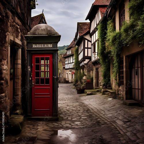 Time-traveling phone booth in a medieval village. © Cao