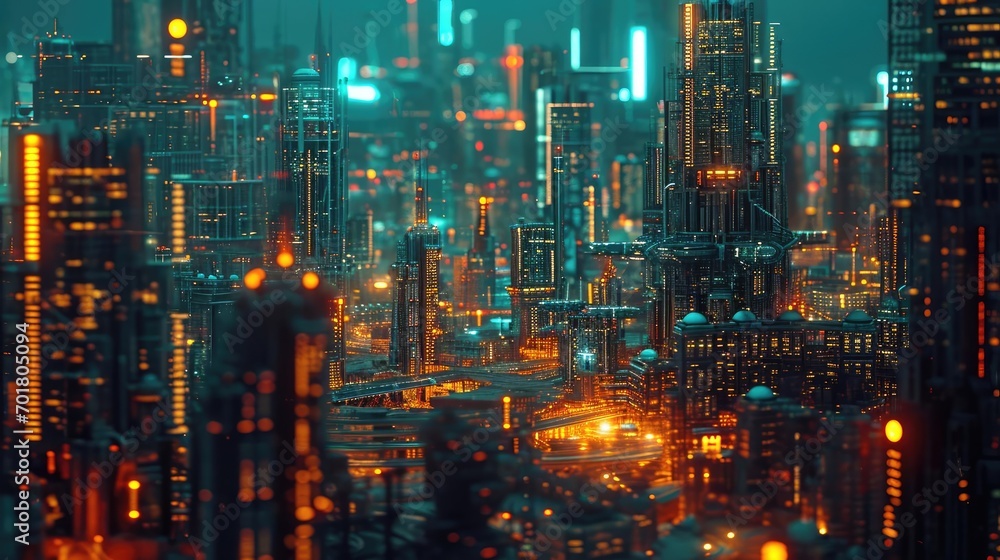 Luminous Night City with Virtual Elements
